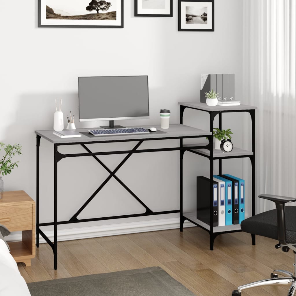 Desk with Shelf Grey Sonoma 135x50x90 cm Engineered Wood