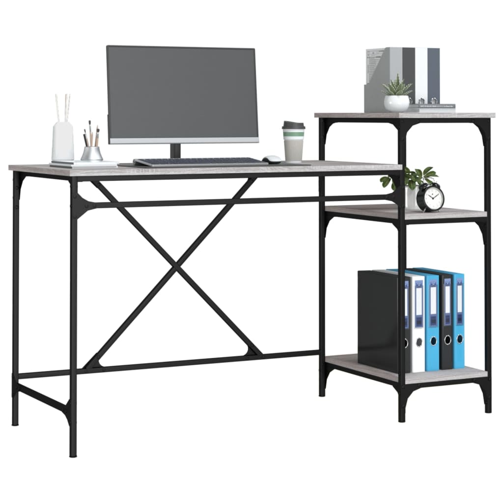 Desk with Shelf Grey Sonoma 135x50x90 cm Engineered Wood