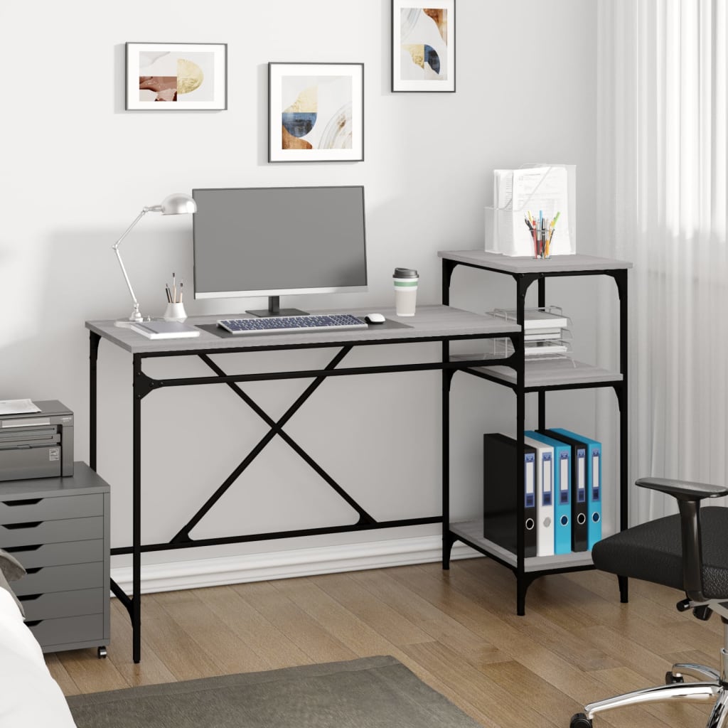 Desk with Shelf Grey Sonoma 135x50x90 cm Engineered Wood