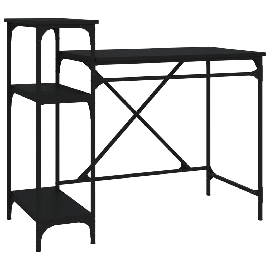 Desk with Shelf Black 105x50x90cm Engineered Wood Iron