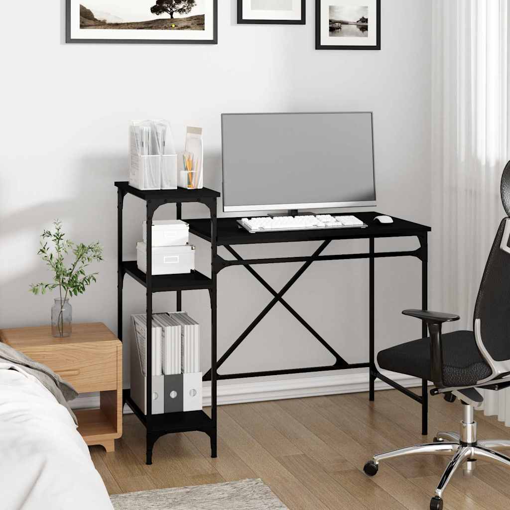 Desk with Shelf Black 105x50x90cm Engineered Wood Iron
