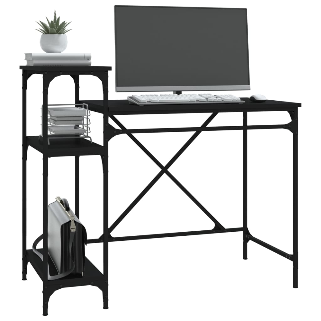 Desk with Shelf Black 105x50x90cm Engineered Wood Iron