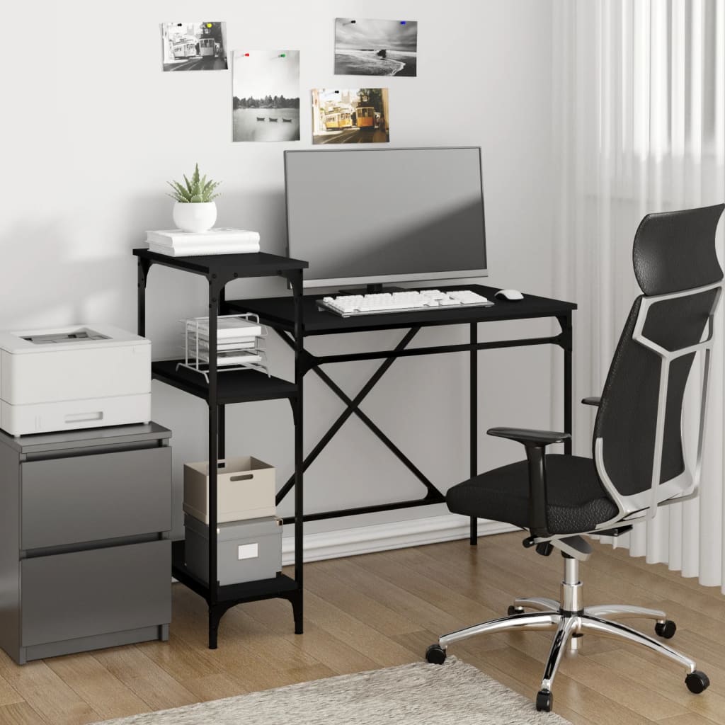 Desk with Shelf Black 105x50x90cm Engineered Wood Iron
