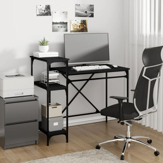 Bureau avec étagère Noir 105x50x90cm Bois composite Fer