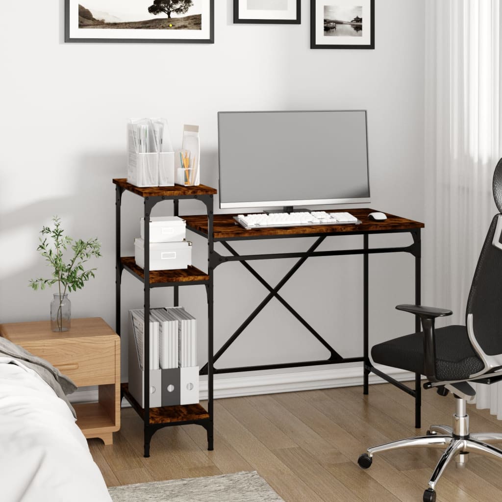 Desk with Shelf Smoked Oak 105x50x90 cm Engineered Wood