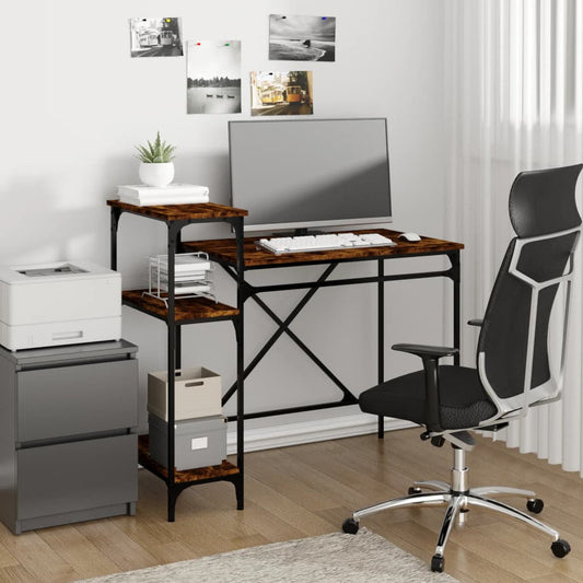 Bureau avec étagère chêne fumé 105x50x90 cm Bois d'ingénierie