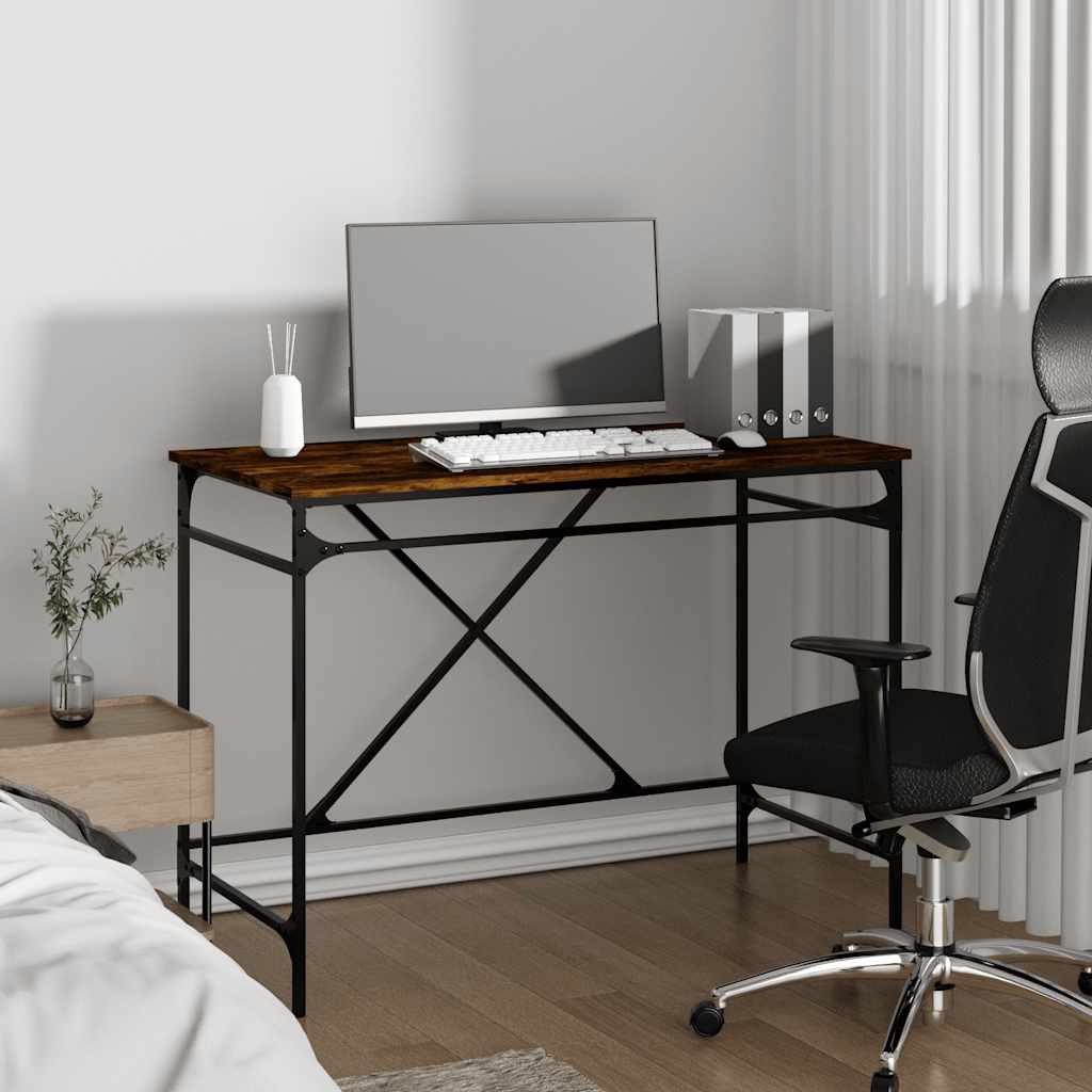 Bureau en chêne fumé 100x50x75 cm en bois d'ingénierie et fer