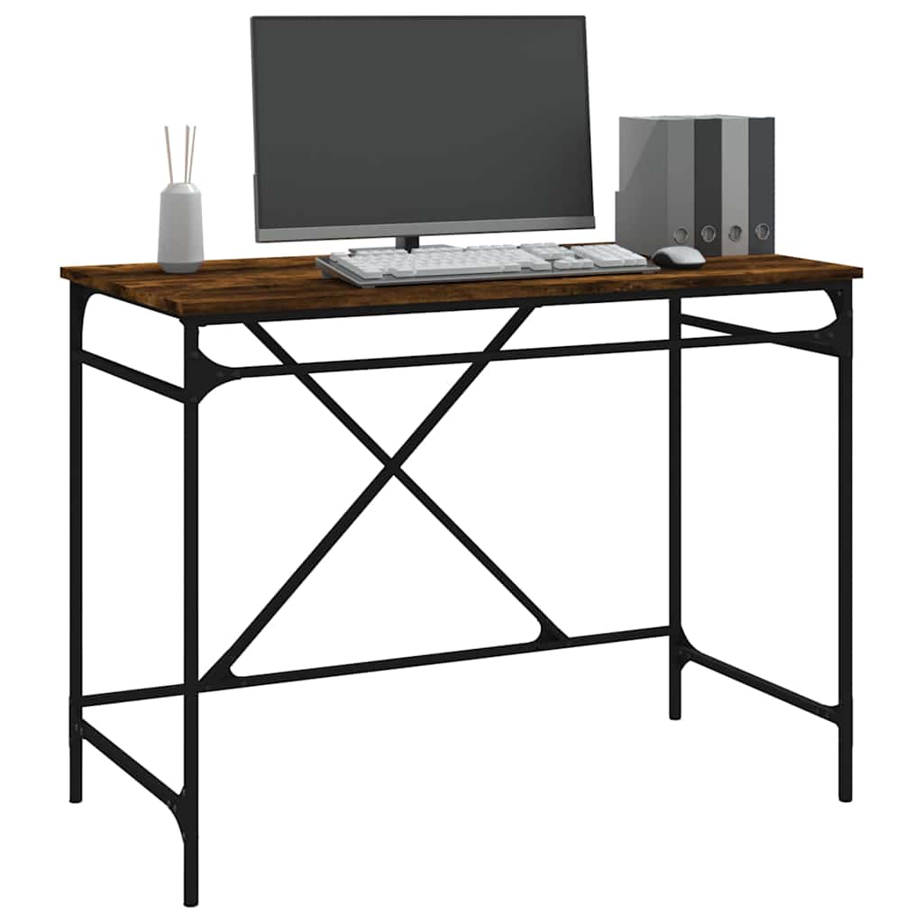 Bureau en chêne fumé 100x50x75 cm en bois d'ingénierie et fer