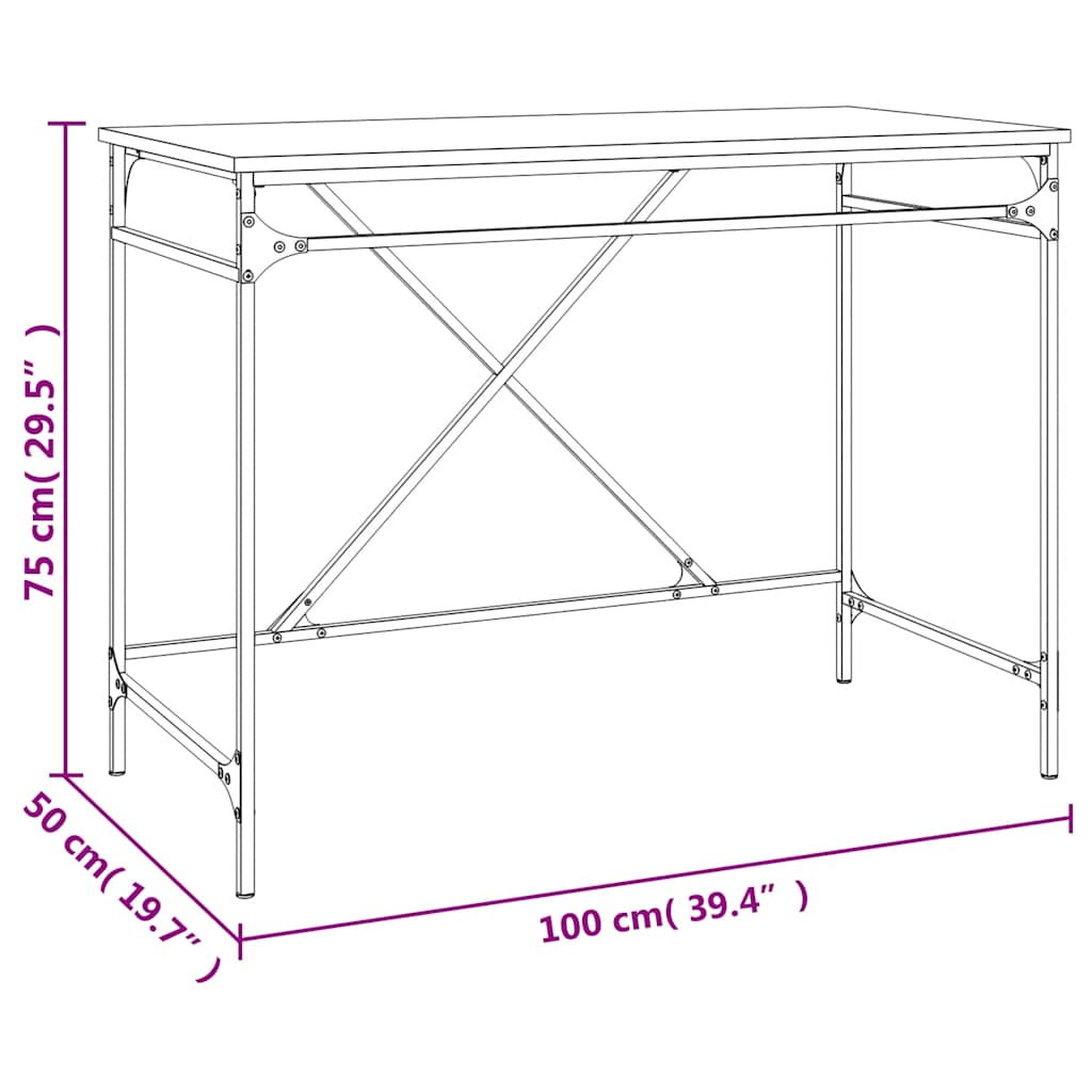 Bureau en chêne fumé 100x50x75 cm en bois d'ingénierie et fer