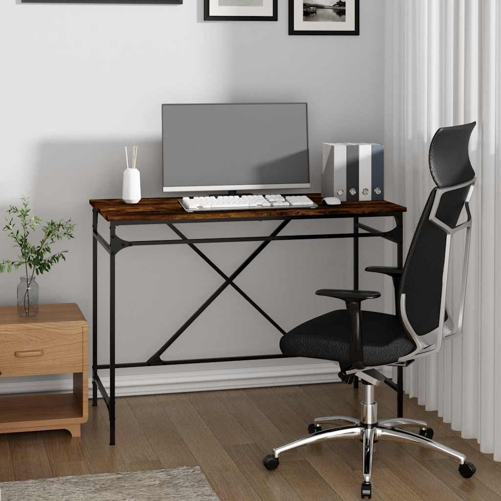 Bureau en chêne fumé 100x50x75 cm en bois d'ingénierie et fer