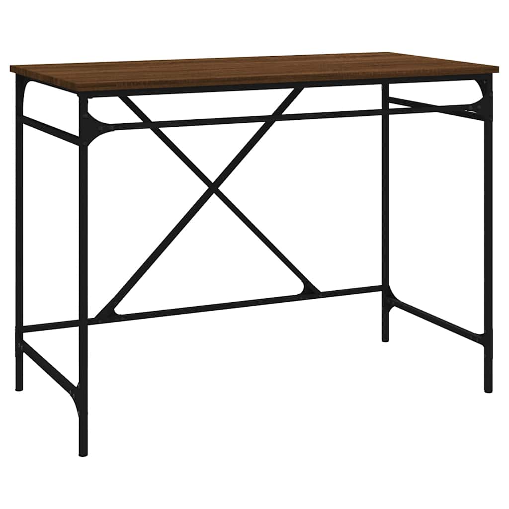 Desk Brown Oak Finish 100x50x75cm Engineered Wood Iron