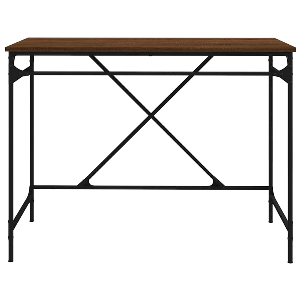 Desk Brown Oak Finish 100x50x75cm Engineered Wood Iron