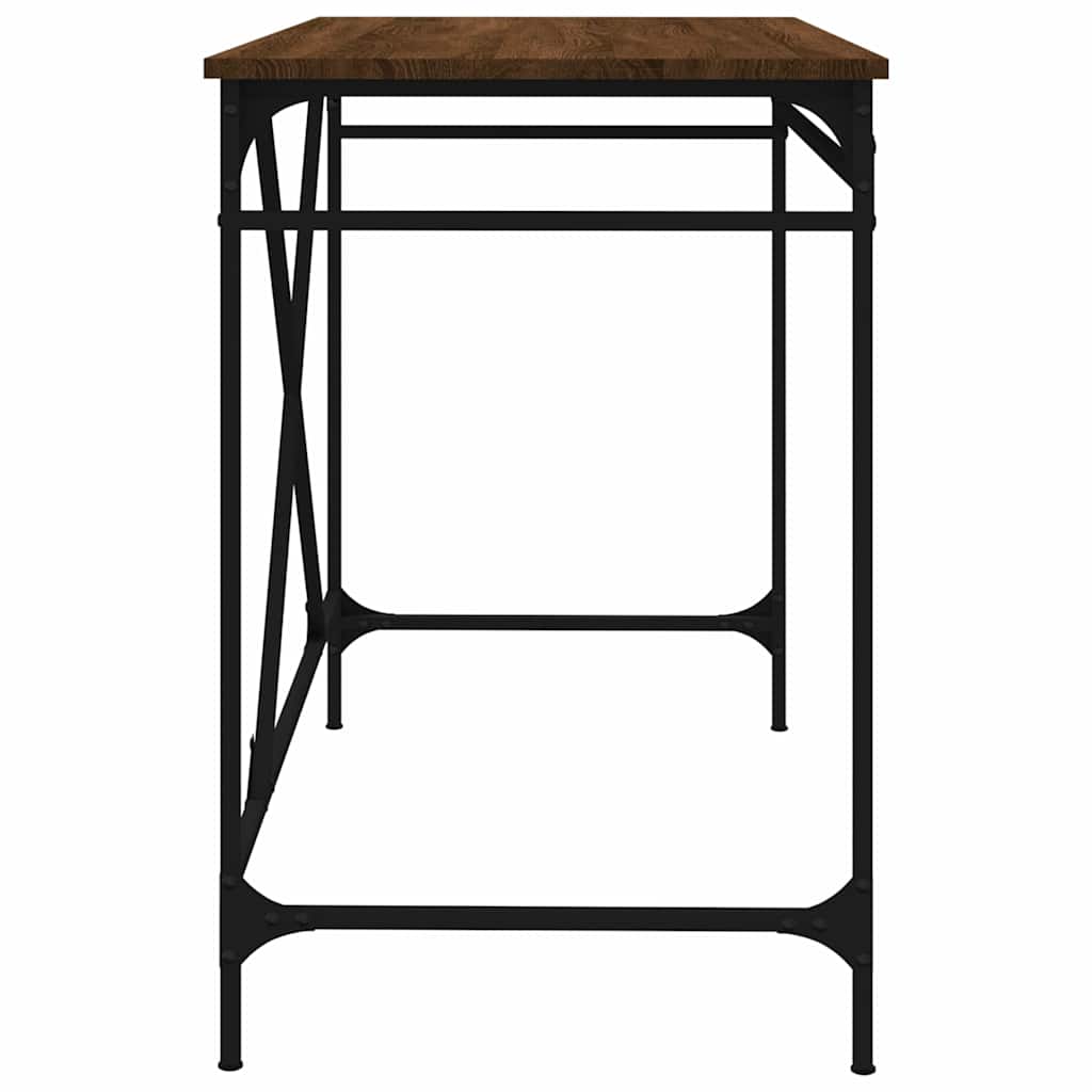Desk Brown Oak Finish 100x50x75cm Engineered Wood Iron