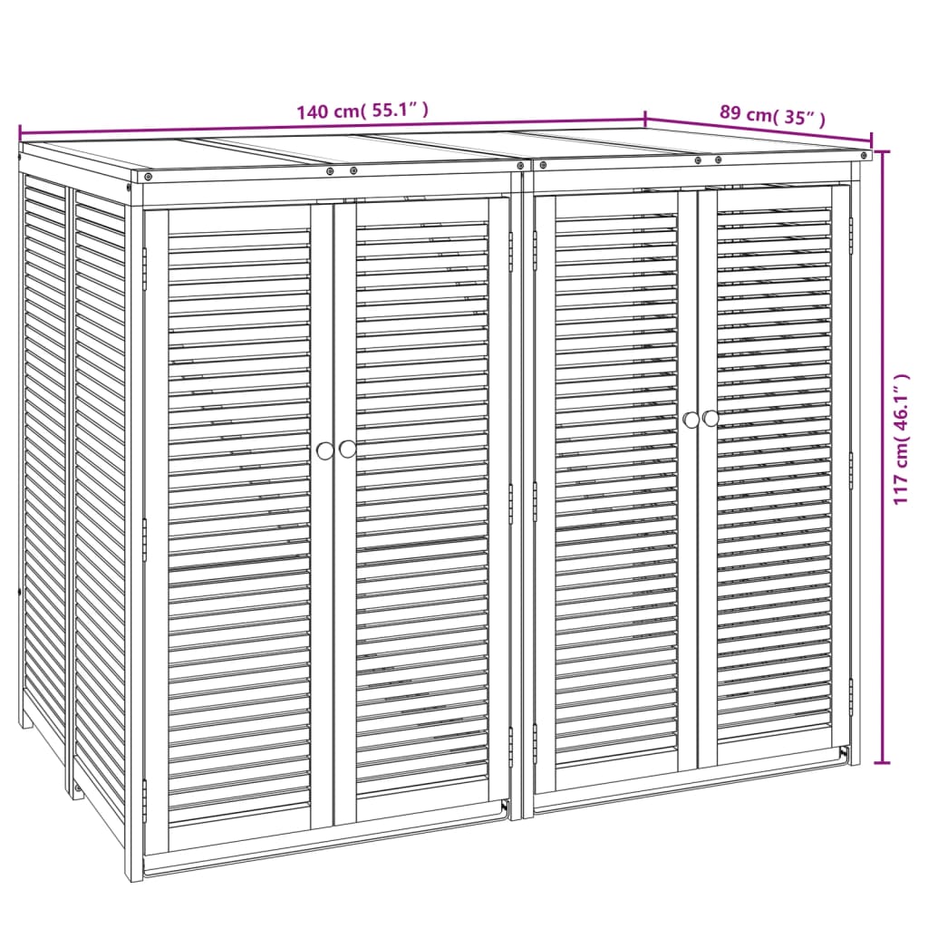 Wheelie bin storage for 2 bins 140x89x117 cm Solid acacia wood