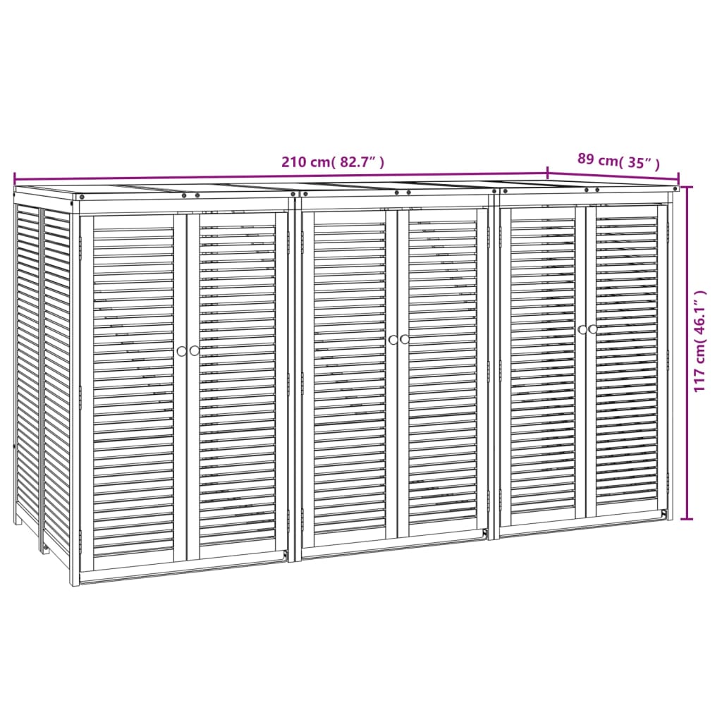 Rubbish Bin Storage for 3 Bins 210x89x117 cm Solid Acacia Wood