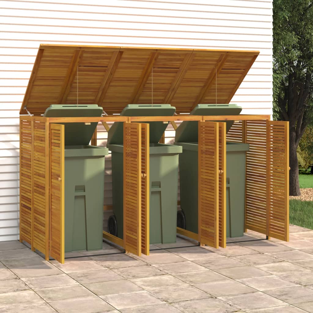 Rubbish Bin Storage for 3 Bins 210x89x117 cm Solid Acacia Wood