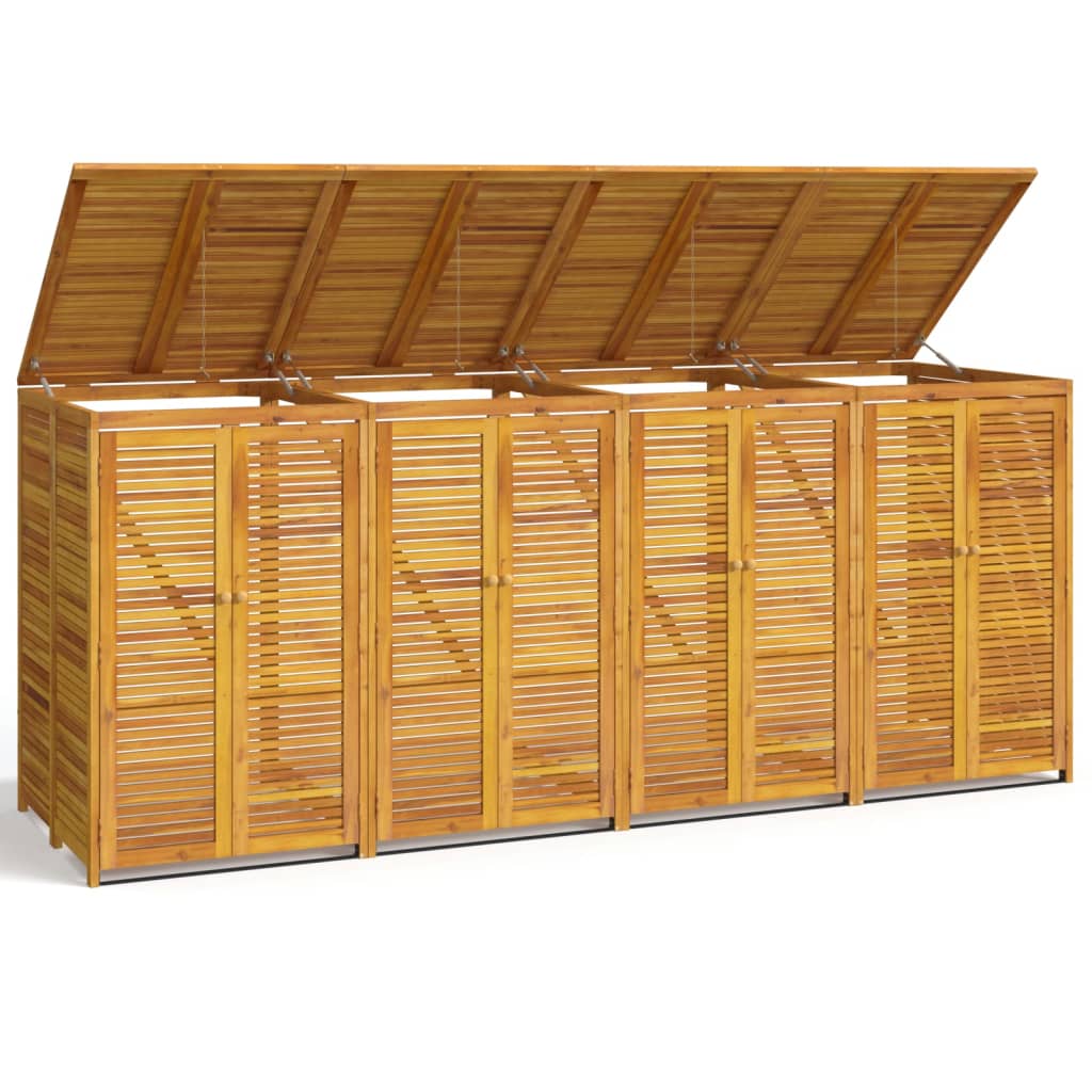 Waste bin storage for 4 bins 280x89x117 cm solid acacia wood