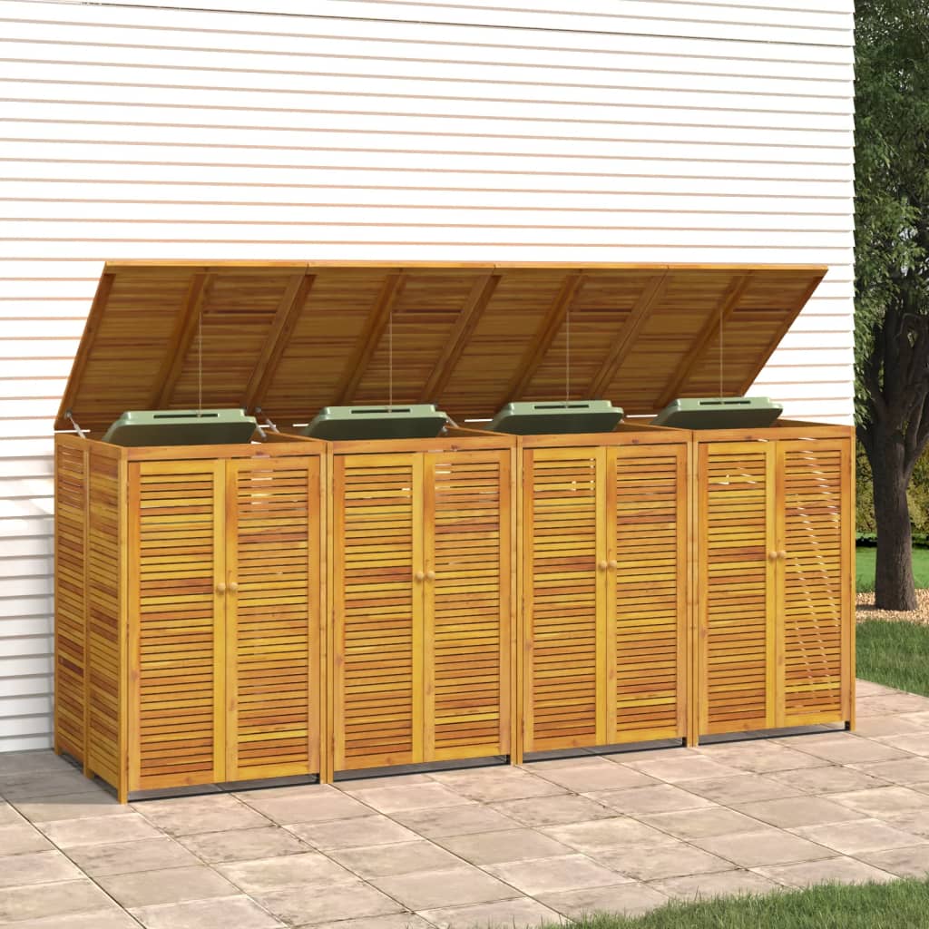 Waste bin storage for 4 bins 280x89x117 cm solid acacia wood