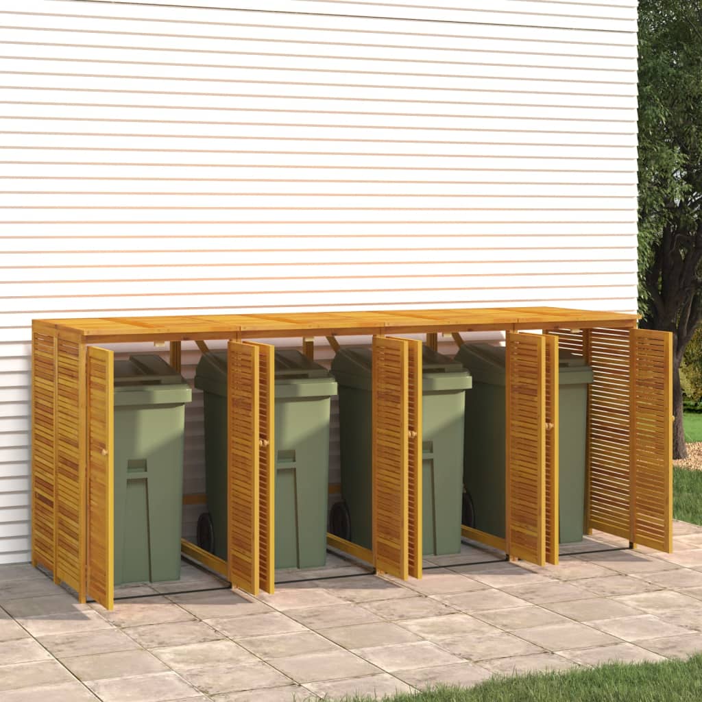Waste bin storage for 4 bins 280x89x117 cm solid acacia wood