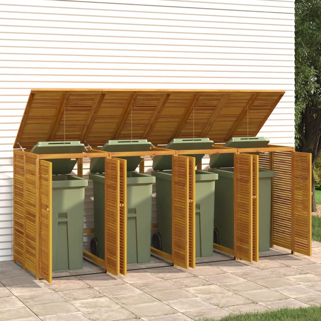 Waste bin storage for 4 bins 280x89x117 cm solid acacia wood