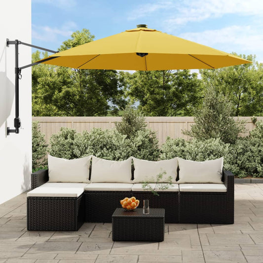 Wand-Sonnenschirm mit LEDs Gelb 290 cm