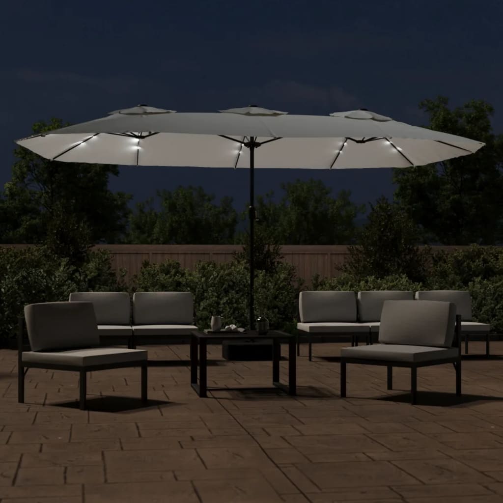 Doppel-Sonnenschirm mit LED-Leuchten Sandweiß 449x265 cm