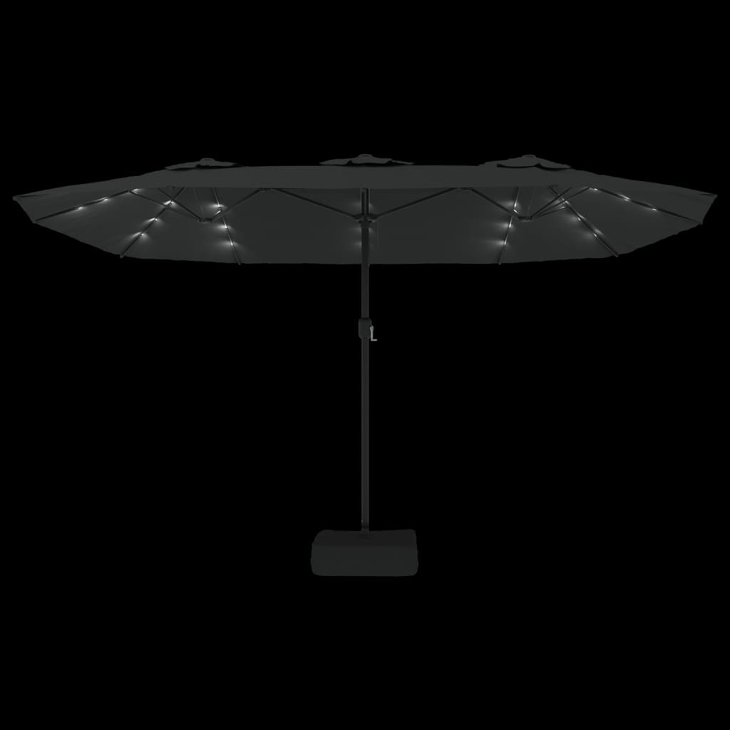 Doppel-Sonnenschirm mit LED-Leuchten Schwarz 449x265 cm
