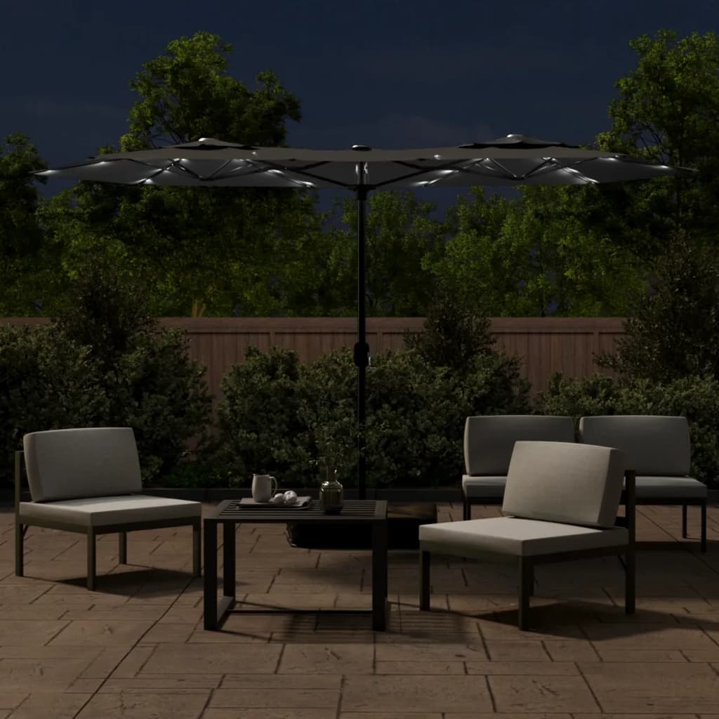 Doppel-Sonnenschirm mit LED-Leuchten Anthrazit 316x145 cm
