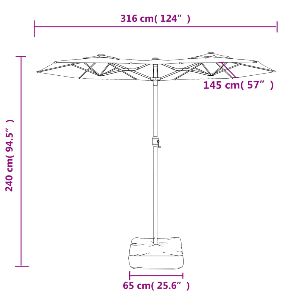 Doppel-Sonnenschirm mit LED-Leuchten Anthrazit 316x145 cm
