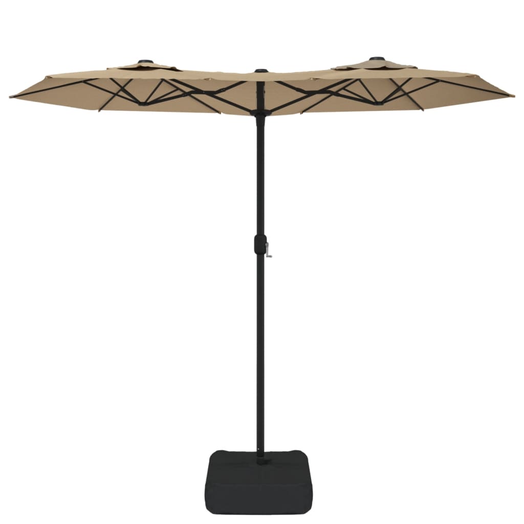 Doppel-Sonnenschirm mit LED-Leuchten Taupe 316x145 cm