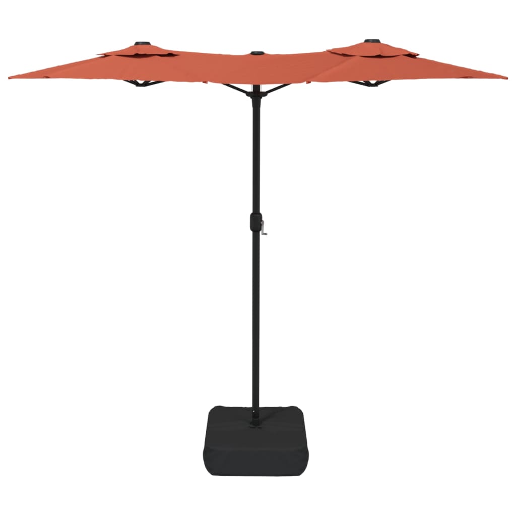 Doppel-Sonnenschirm mit LED-Leuchten Terrakottarot 316x145 cm