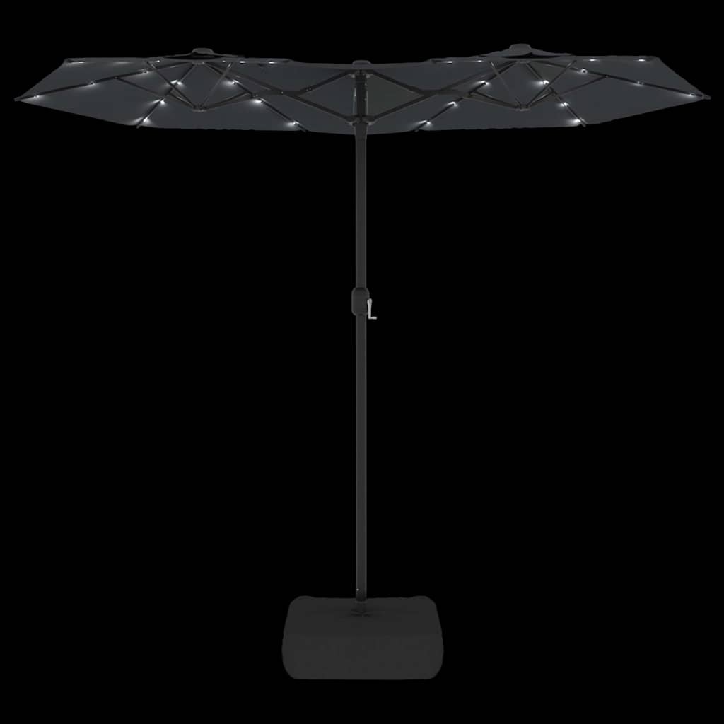 Doppel-Sonnenschirm mit LED-Leuchten Schwarz 316x145 cm