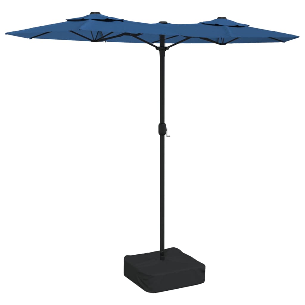 Doppel-Sonnenschirm mit LED-Leuchten Azurblau 316x145 cm