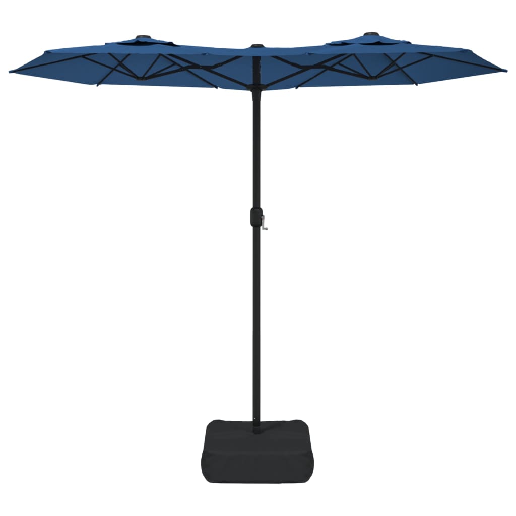 Doppel-Sonnenschirm mit LED-Leuchten Azurblau 316x145 cm