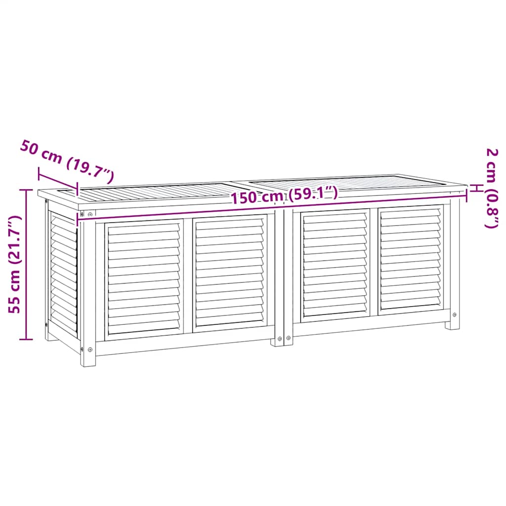 Gartenbox mit Beutel 150x50x55 cm Massivholz Teak