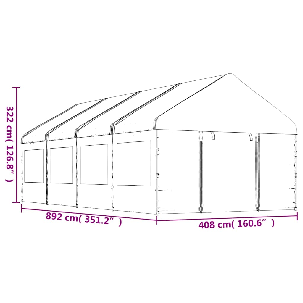 Pavillon mit Dach Weiß 8,92x4,08x3,22 m Polyethylen