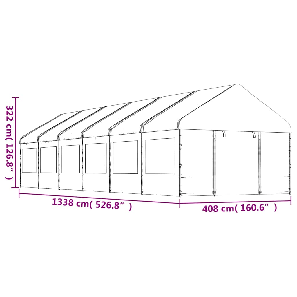 Pavillon mit Dach Weiß 13,38x4,08x3,22 m Polyethylen
