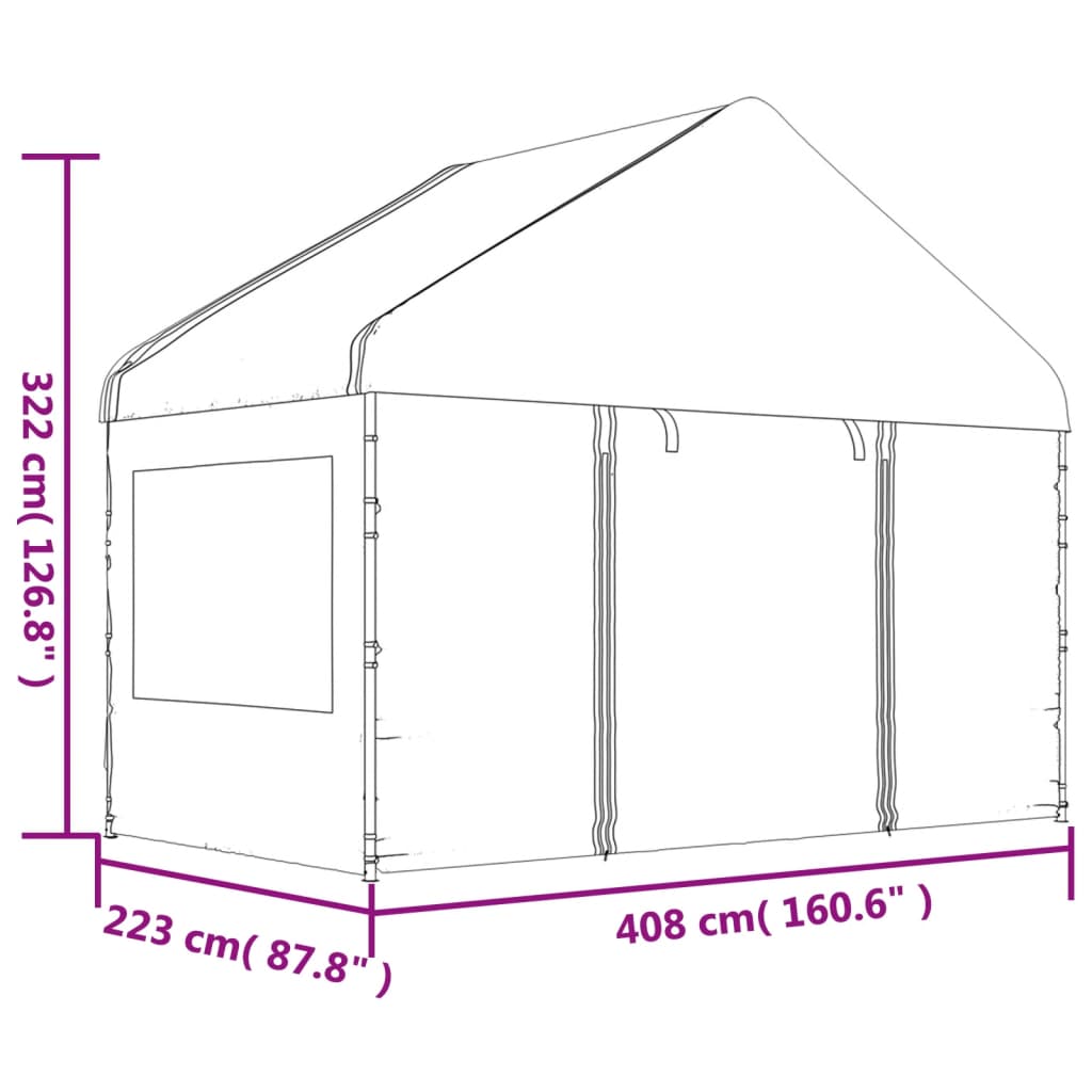 Pavillon mit Dach Weiß 17,84x4,08x3,22 m Polyethylen