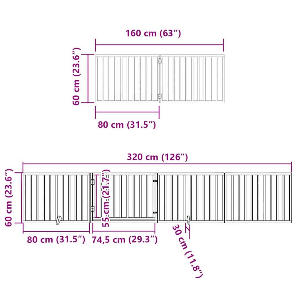 10-tlg. Hundetor mit Tür Faltbar Schwarz 800 cm Pappelholz