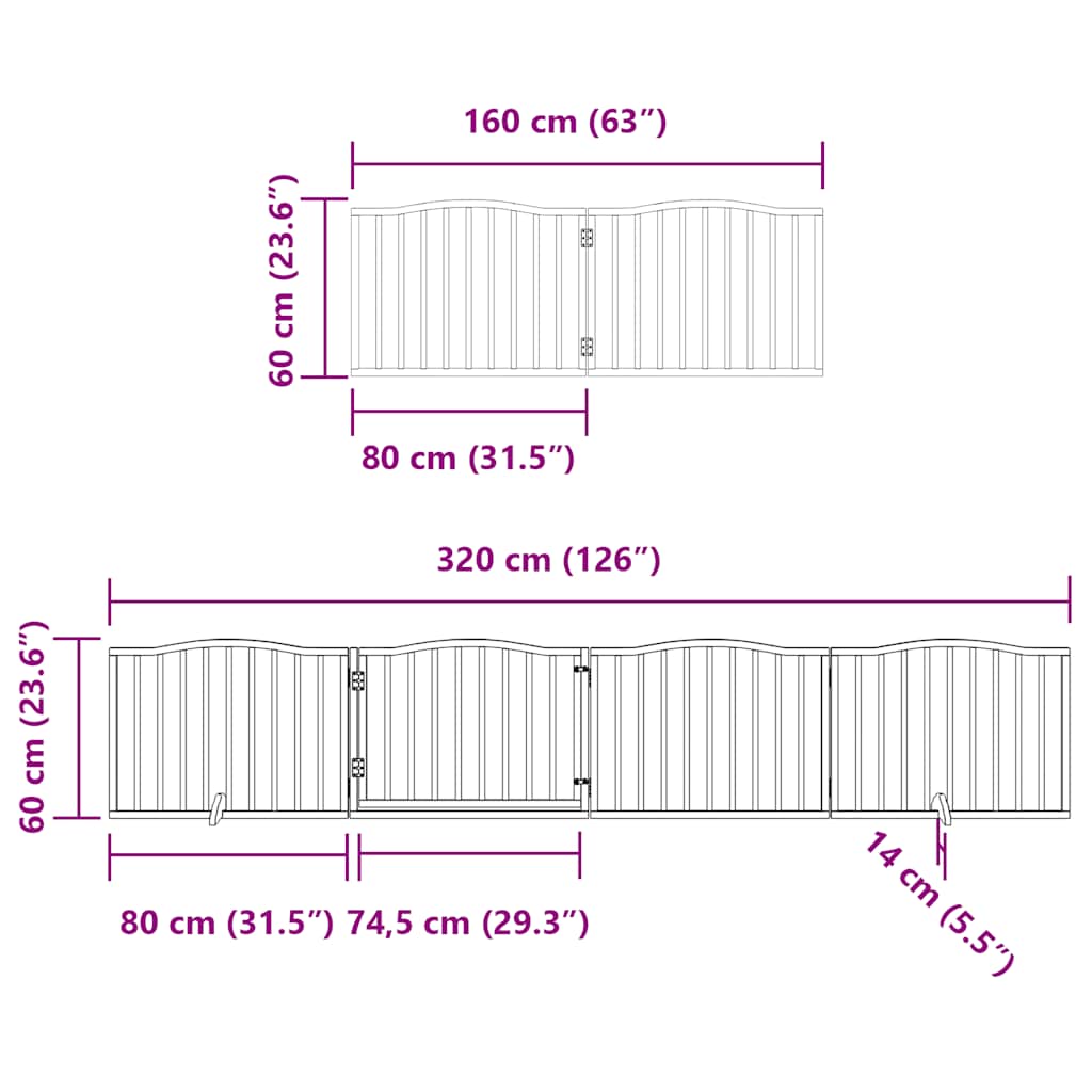 6-tlg. Hundetor mit Tür Faltbar Weiß 480 cm Pappelholz
