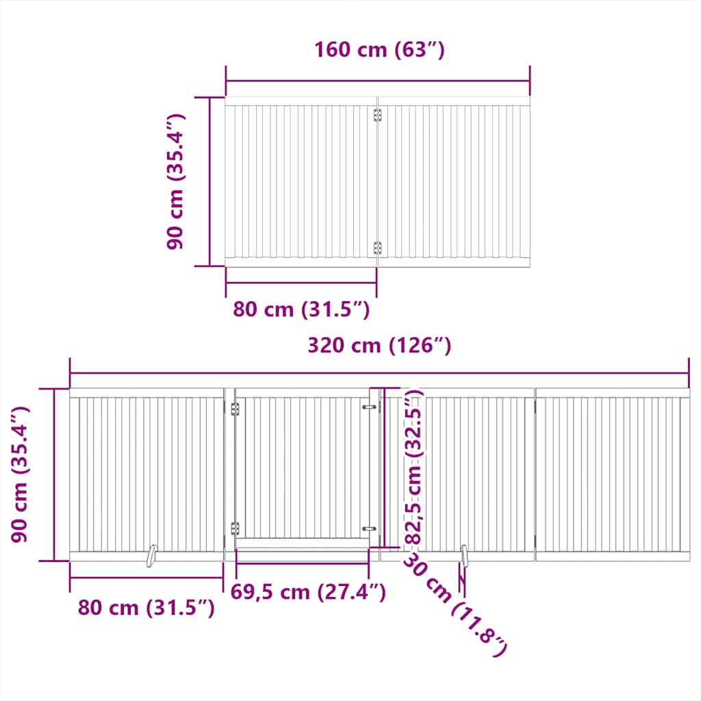 10-tlg. Hundetor mit Tür Faltbar Braun 800 cm Pappelholz