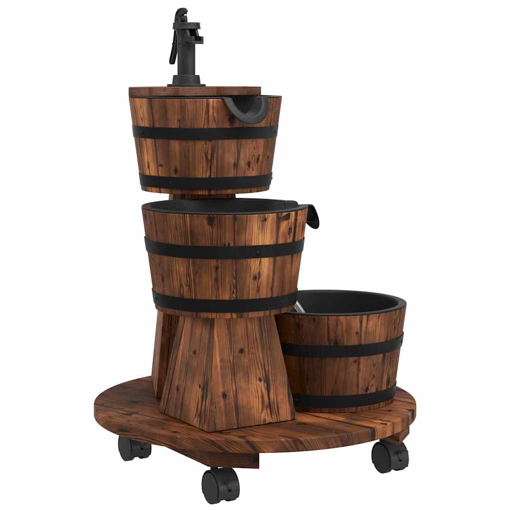 Garden Fountain with Wheels and Pump 55x55x80 cm Solid Fir Wood