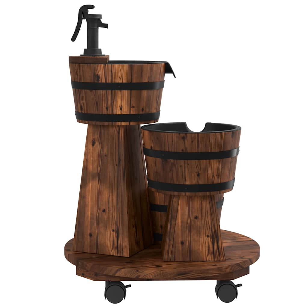 Garden Fountain with Wheels and Pump 55x55x80 cm Solid Fir Wood