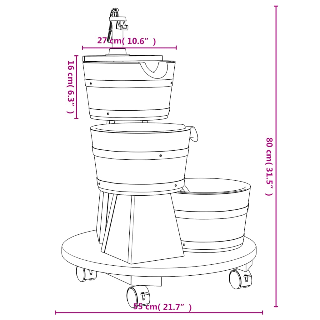 Garden Fountain with Wheels and Pump 55x55x80 cm Solid Fir Wood