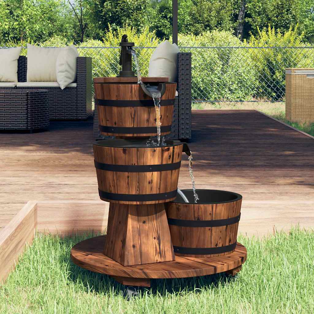 Garden Fountain with Wheels and Pump 55x55x80 cm Solid Fir Wood