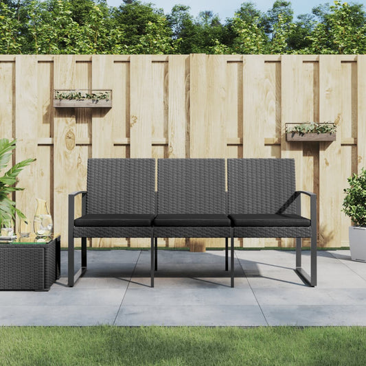 Gartenbank 3-Sitzer mit Kissen Dunkelgrau PP-Rattan