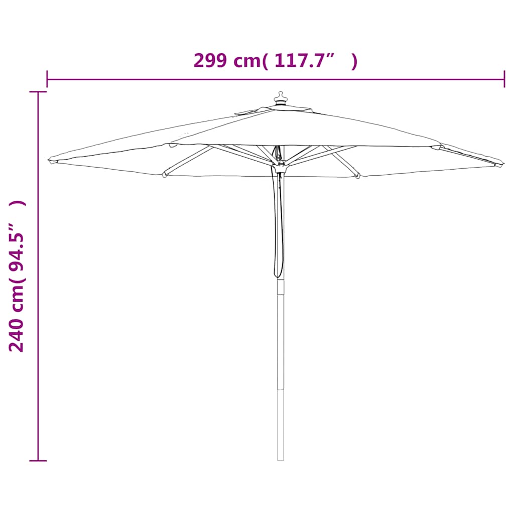 Sonnenschirm mit Holzmast Schwarz 299x240 cm