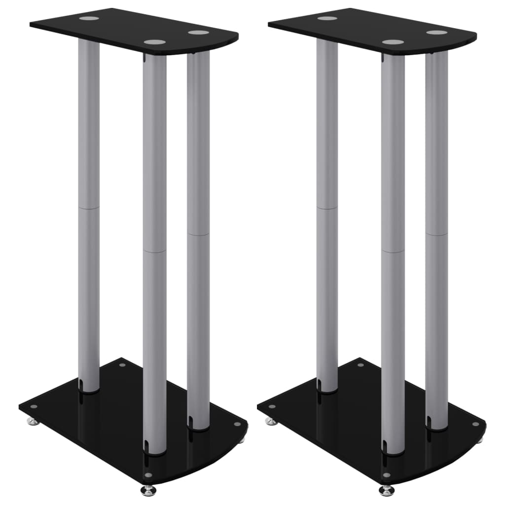 Pieds d'enceintes 2 pcs Noir et argent Verre trempé 3 colonnes