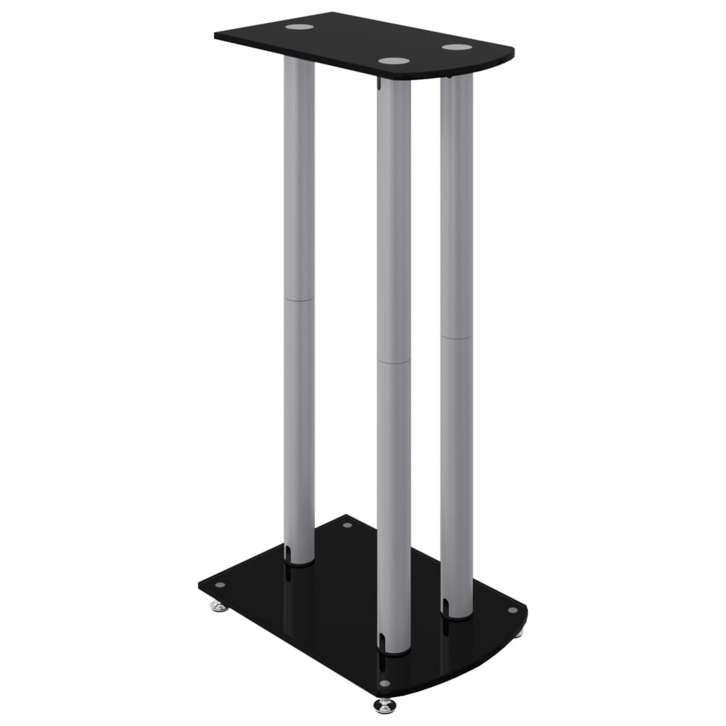 Pieds d'enceintes 2 pcs Noir et argent Verre trempé 3 colonnes
