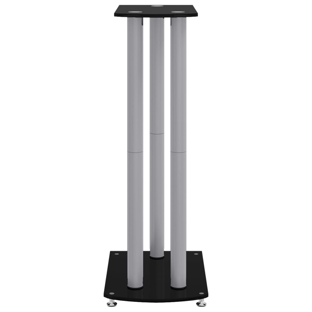 Pieds d'enceintes 2 pcs Noir et argent Verre trempé 3 colonnes